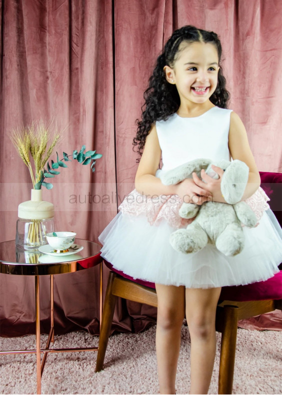 Satin Tulle Peplum Lace Flower Girl Dress